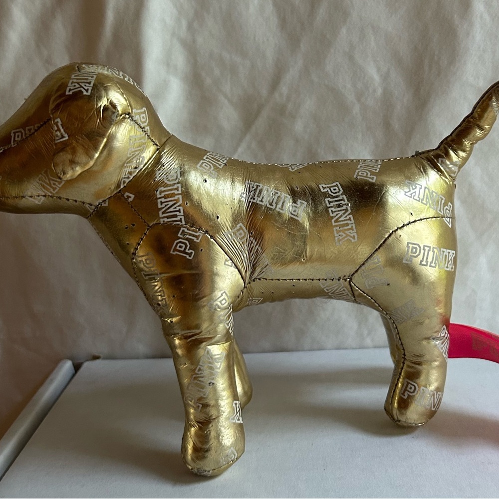 PINK Victoria's Secret Gold and Pink Dog Figurine